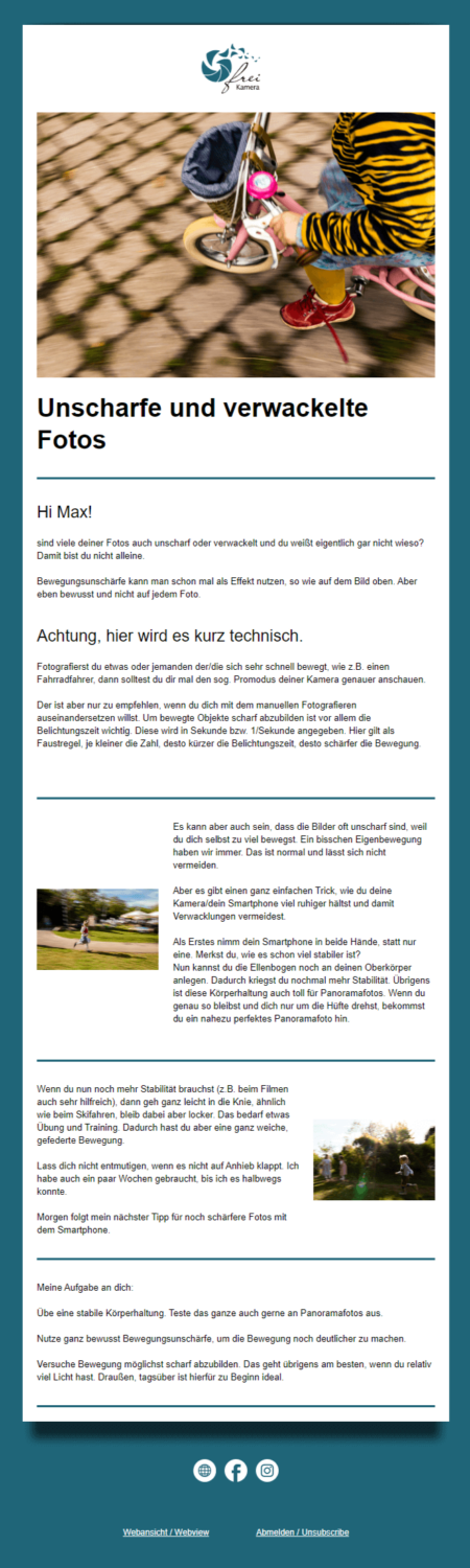 Beispiel für einen automatisierten E-Mail-Kurs zum Thema Fotografie - Lektion 1