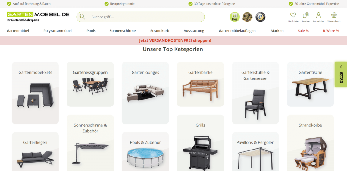 Beispiel für ein E-Commerce-Unternehmen - Gartenmöbel-Onlineshop