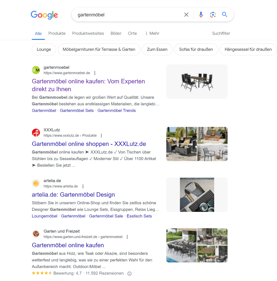 Beispiel funktionierendes SEO im E-Commerce-Marketing: Der Onlineshop rankt auf Platz 1 auf der Google-Suchergebnisseite