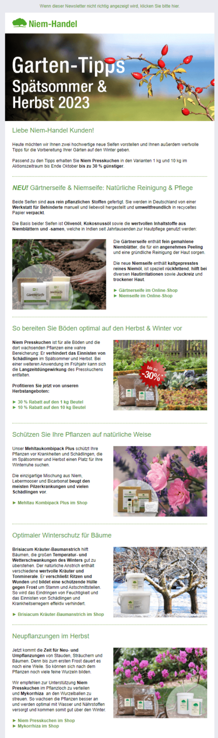 Newsletter Gartentipps für den Herbst