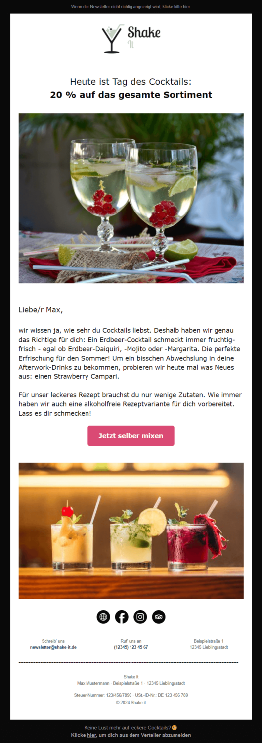 Newsletter mit gut sichtbarem Abmeldelink