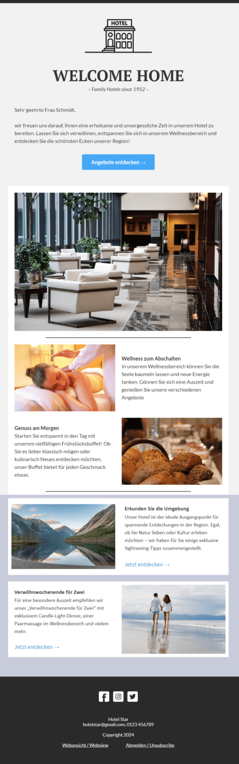 Newsletter-Beispiel für ein Hotel