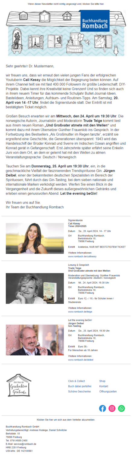 Buchhandlung Rombach Newsletter