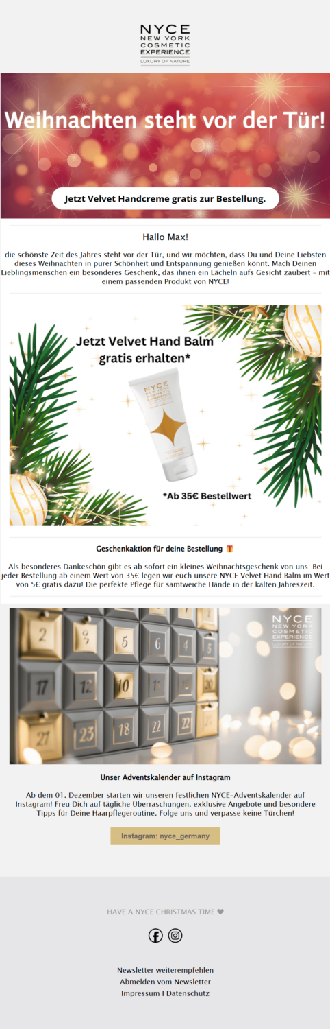 Weihnachtliches Newsletter-Beispiel NYCE