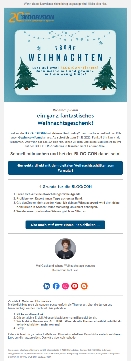 Weihnachts-Newsletters Online-Marketing-Agentur Bloofusion