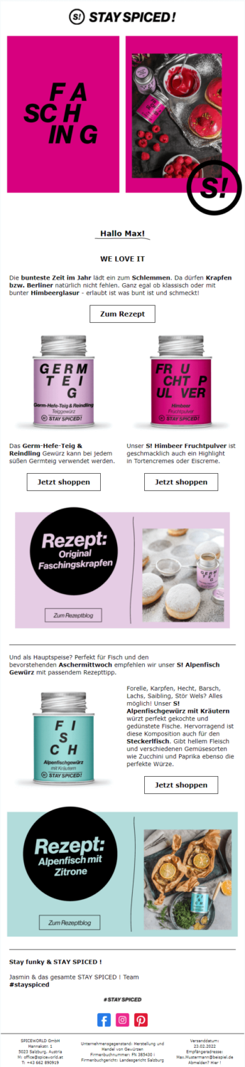 Beispiel für minimalistische Assymmetrie im E-Mail-Marketing-Design