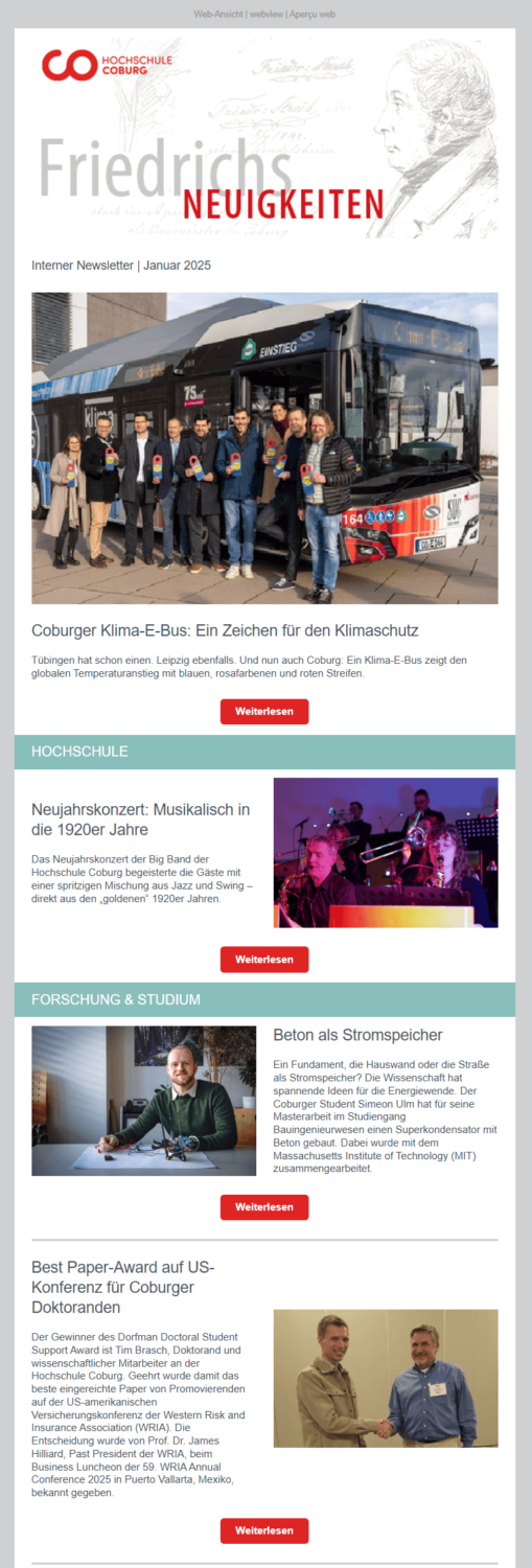 Interner Newsletter Hochschule Coburg