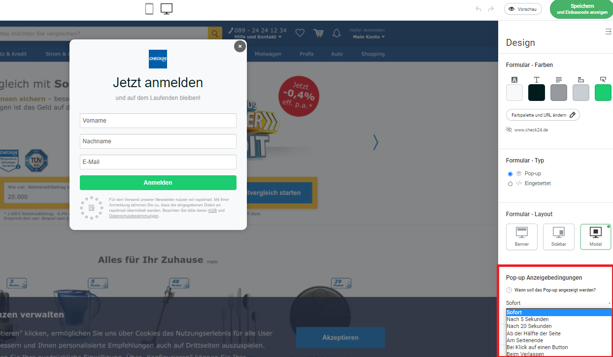 Newsletter-Anmeldeformulare Als Pop-up Generieren - Rapidmail Hilfecenter