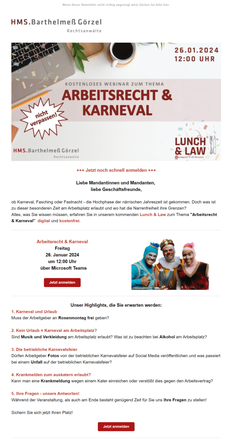 Newsletter-Beispiel einer Rechtsanwaltskanzlei